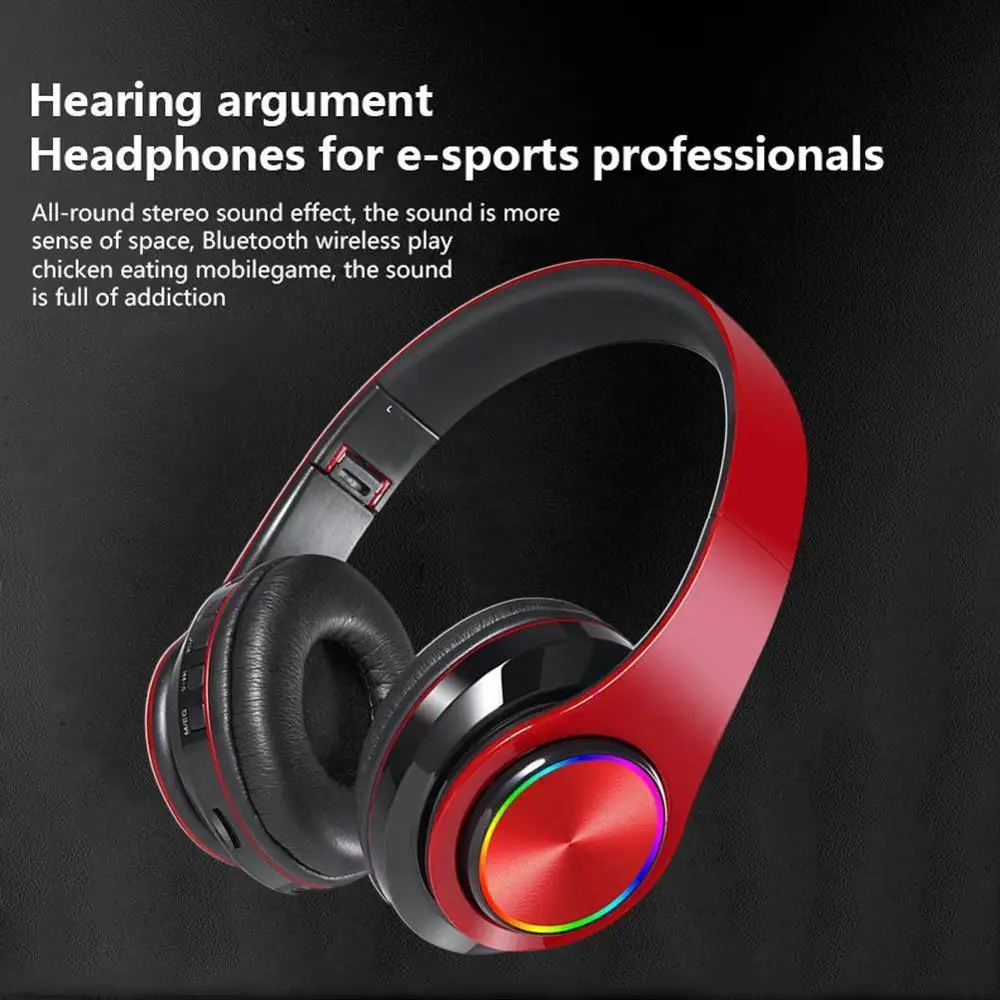 Беспроводные Складные Bluetooth наушники со светодиодной подсветкой и