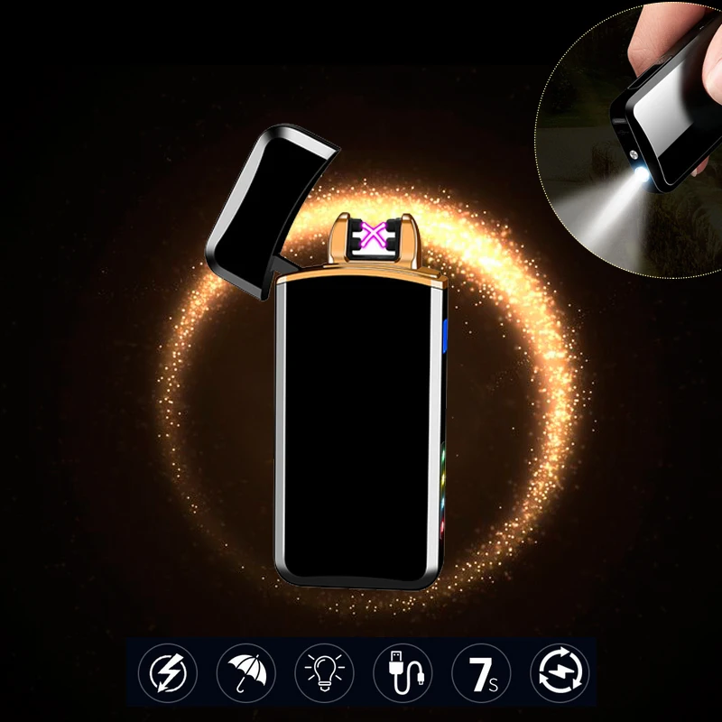 Двойная дуга Электронная Зажигалка USB металлическая перезаряжаемая
