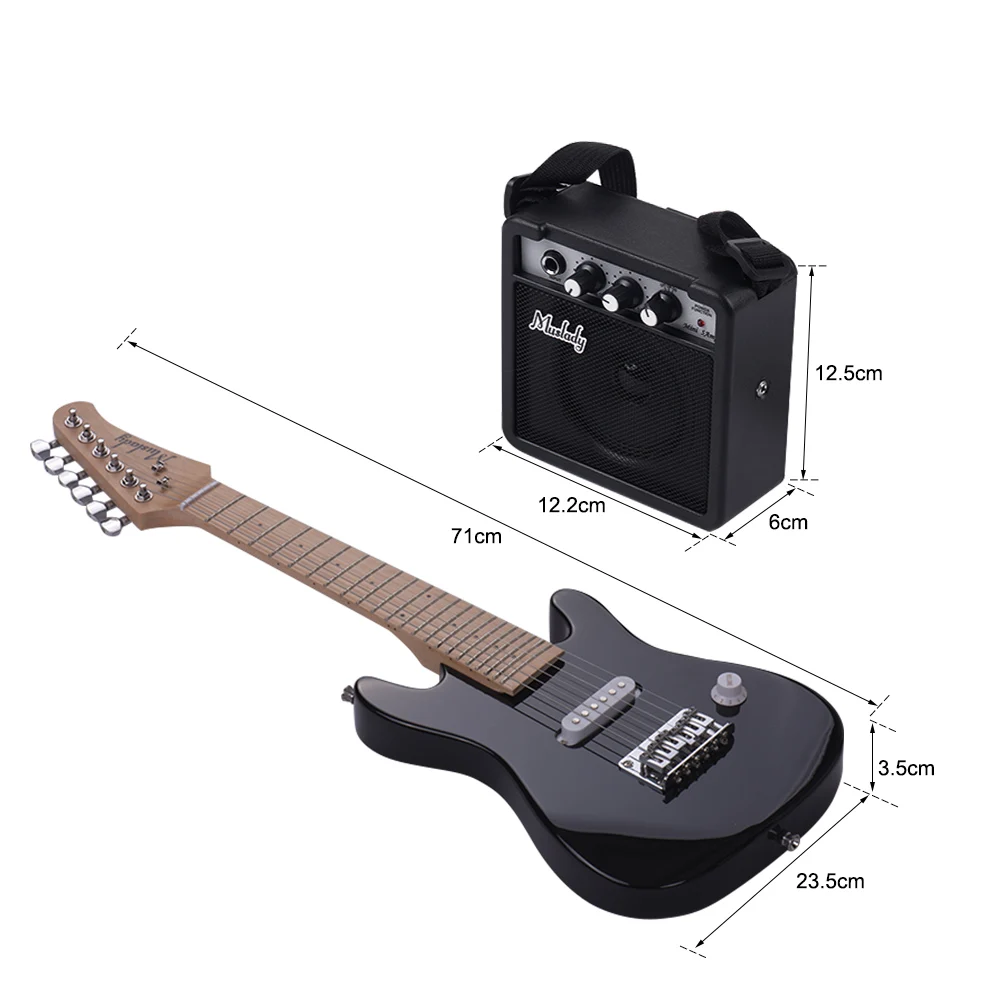 

Muslady 28 Inch Kids ST Electric Guitar Kit Maple Neck Paulownia with Mini Amplifier Guitar Bag Strap Pick String Audio Cable