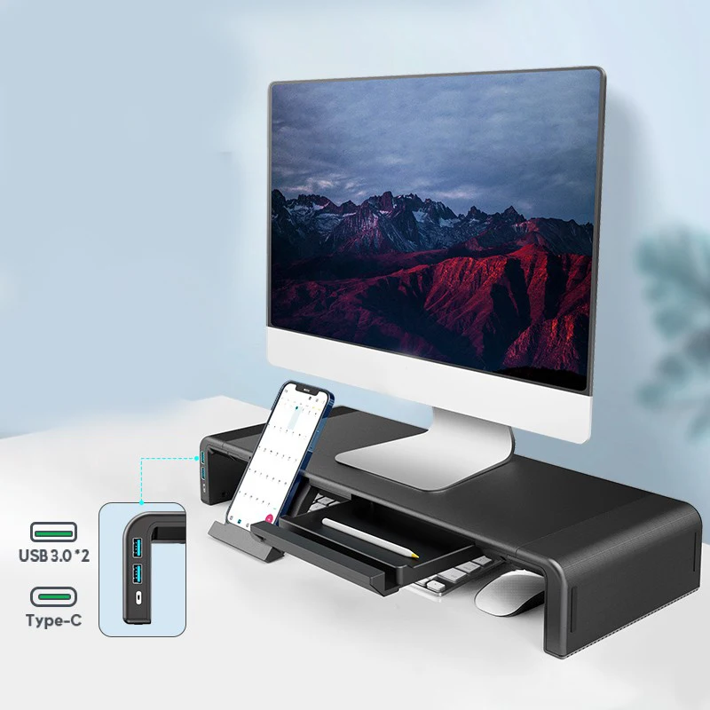 

Monitor Stand USB 3.0 Type C HUB Riser Computer Universal Desktop Holder Bracket Organizer for PC Laptop MacBook Home Office