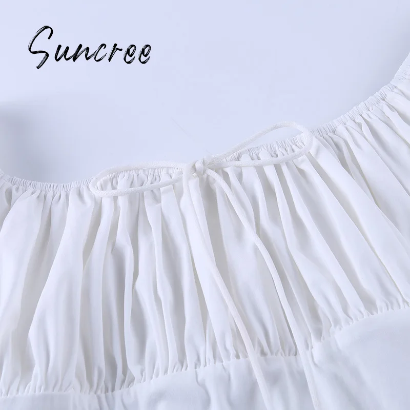 

SUNCREE White Long Sleeve Bodycon Dress Woman Vintage Square Collar Summer Women's Dress 2021 New Fashion Casual Women's Dresses