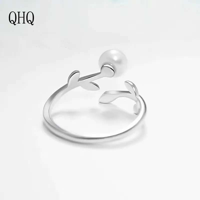2020 ring finger Leaf Pearl personality Open Ring silver wedding fashion jewellery for women female girls jewelry accessories | Украшения и