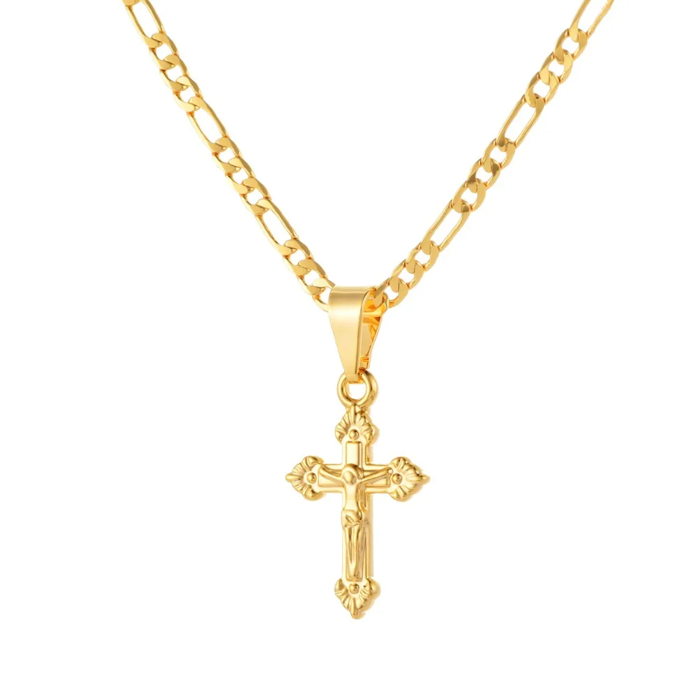Мужчины Женщины желтый золотой цвет христианский Иисус Распятие крест кулон