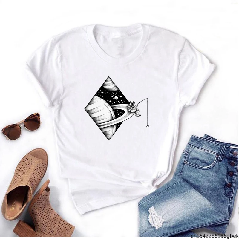 

Hot Cartoon Print Fishing Pattern T-shirt Top Kpop Cool Style Oversize Girl Woman