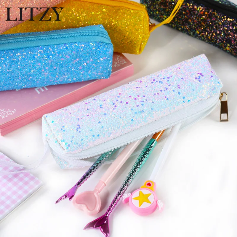 Маленький чехол для карандаша с блестками карандашей девочек школьный милый
