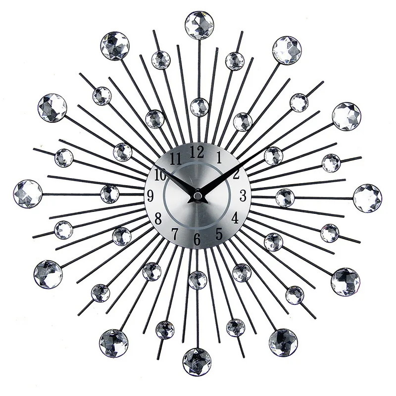 

European fashion and creative Wall Clock Crystal Silver Iron Wall Clock personalized art decoration living room bedroom clock