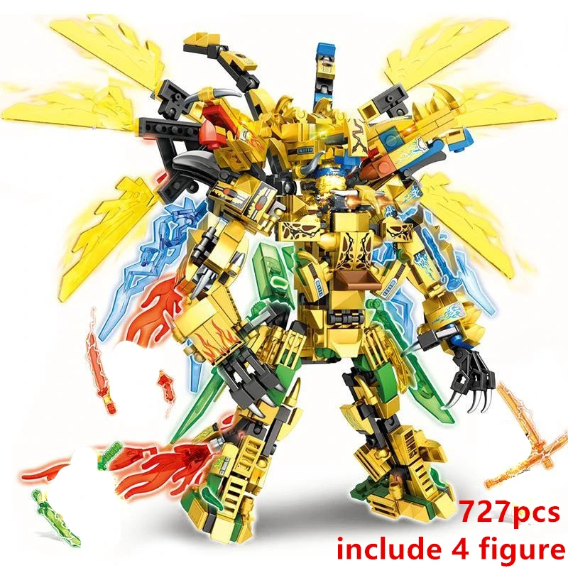 

Toy 4in1 2021 Ninja series Golden Warrior Mech Mecha Robot Dragon Season 14 Building Blocks Classic Model Sets Bricks Kids Kits