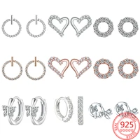 hot selling 925 sterling silver simple temperament earrings round heart shaped shiny zircon earrings jewelry gift for women