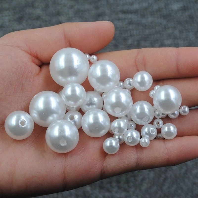 

10-400pcs/lot 3-20mm Acrylic Round White Straight Holes ABS Imitation Pearl Beads For DIY Bracelet Jewelry Making Supplies