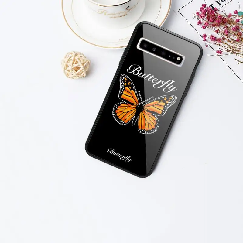 

Beautiful Designer Butterfly Glass Phone Case For Samsung Galaxy S20 Ultra S10 S9 S8 S7 Plus Edge S10 E(lite) Note 8 9 10 Pro