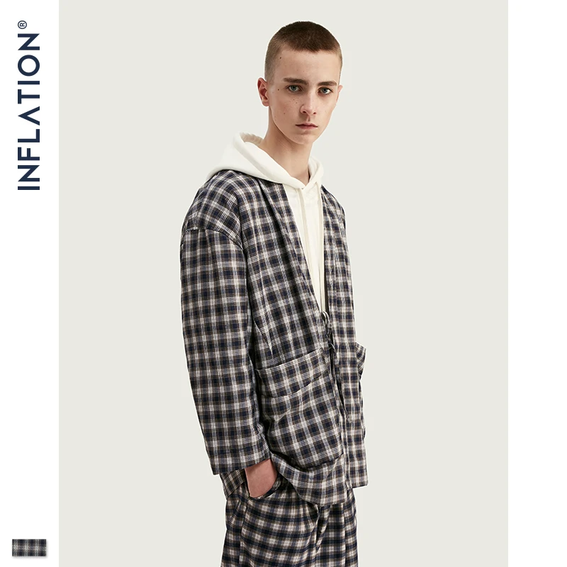 INFLATION 2020 DESIGN Loose Fit Men Blazer Suit In Black White With Check Terno Masculino Blazers Streetwear | Мужская одежда