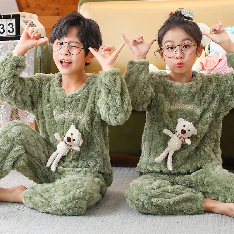 

Children Pajamas Kids Boys Sleepwear Winter Warm Flannel Toddler Girls Clothes Thicken Teens Nightwear Baby Clothes for 2-12Year
