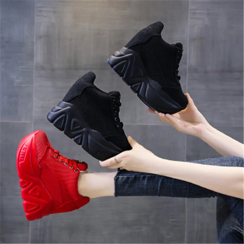 

Fashion 2020 Autumn High Platform High Heels Women Thick Sole Shoes 11CM Heels Wedge Sneakers Breathable Mesh Casual Shoes Woman