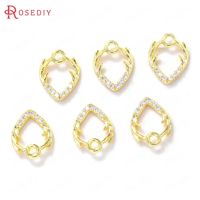 (38659)4PCS 9x11MM 24K Gold Color Brass and Zircon Antlers Charms Pendants High Quality Jewelry Making Supplies Diy Accessories |