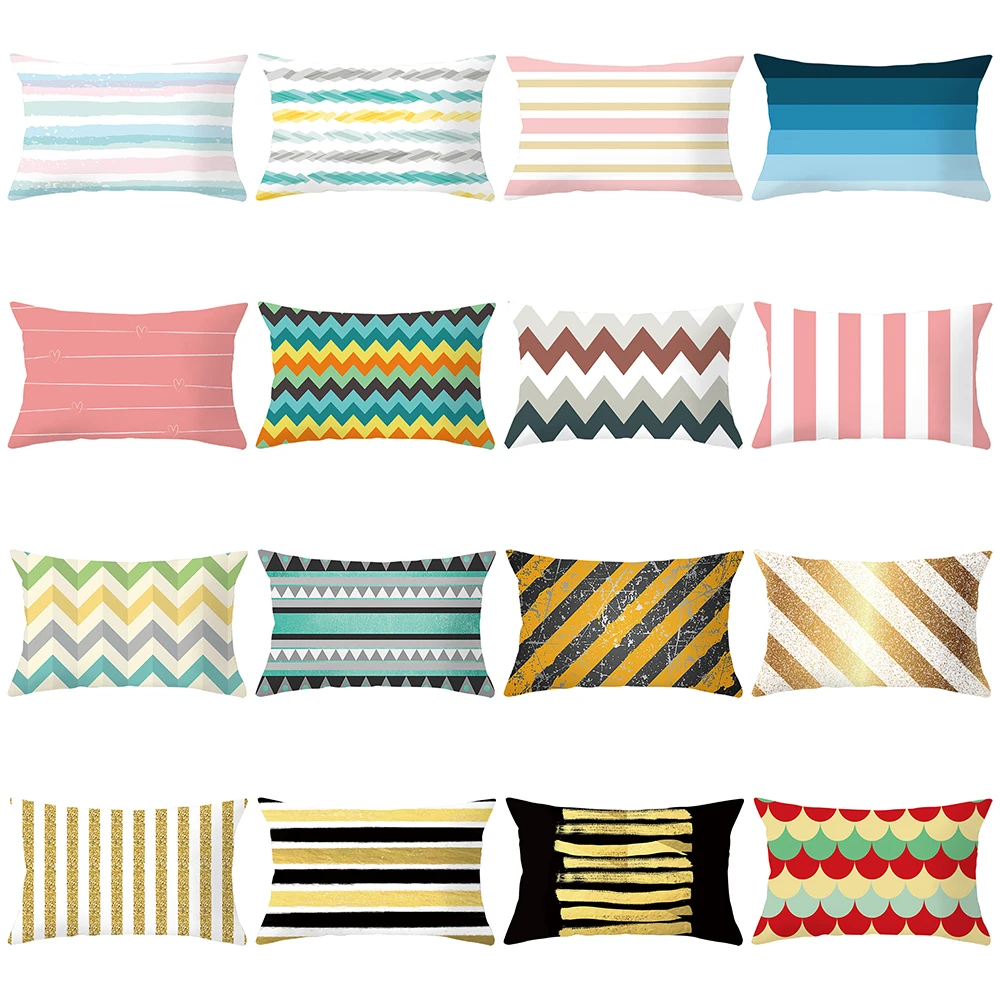 

Geometry Cushion Cover Stripe Pillowcase Decor Sofa Cushions Pillowcover Wave Fish Scales Home Golden Blue Pink Pillow Case New