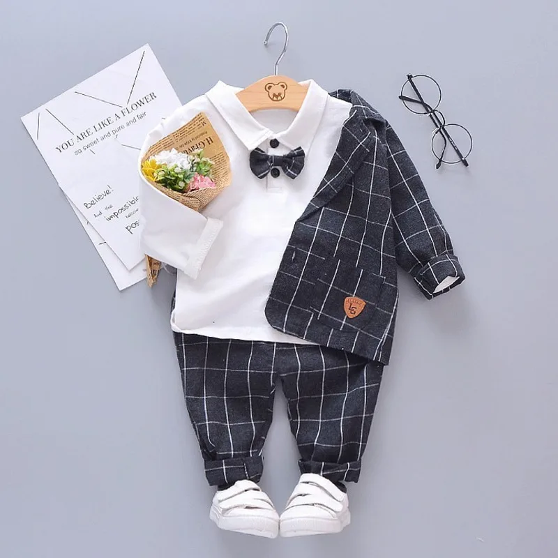 New Spring Autumn Children Gentleman Clothes Kids Boys Cotton Suit T-Shirt Pants 3Pcs/sets Baby Formal Clothing Infant Tracksuit |