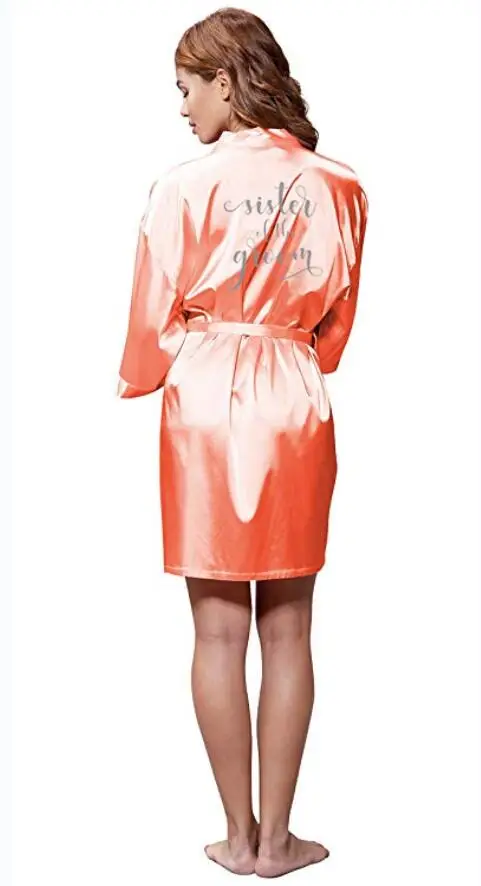 Халат кимоно для подружки невесты Атласный халат с белыми и черными буквами