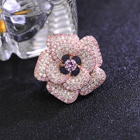 luxury camellia flower brooches jewelry for women shining cubic zirconia pink flowers brooch pin gold plated weding corsage