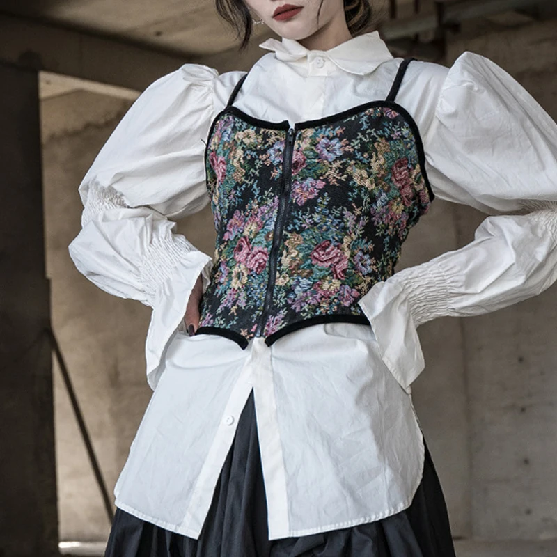 

Vintage Floral Corset Tops To Wear Out Sexy Overbust Corsets Crop Top Bustier With Straps Blouse for Women Korean Fashion Tops