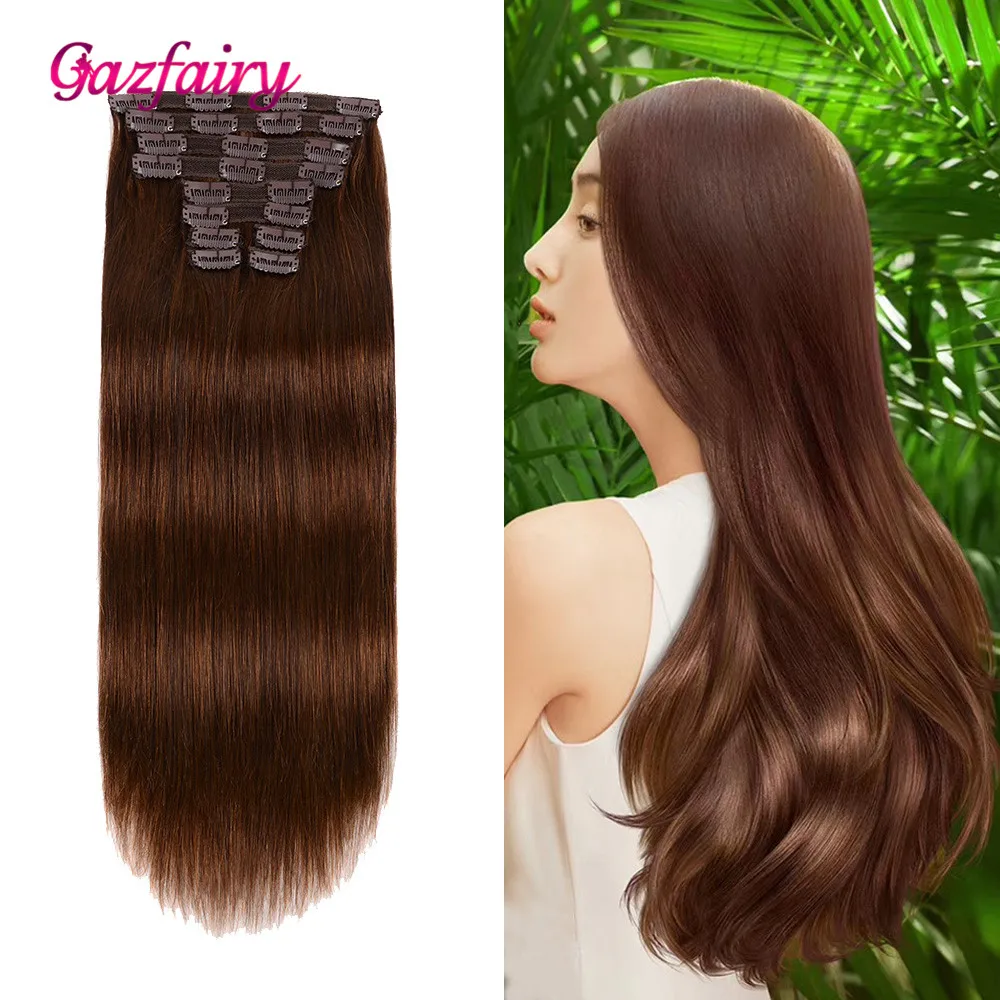 Gazzhey бразильские волосы Remy прямые для наращивания на клипсе натуральный цвет 10