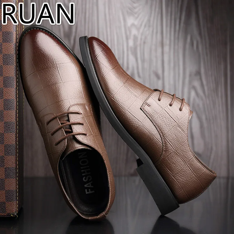 Кожаная мужская модельная обувь Нарядная Обувь На Шнуровке Туфли оксфорды для