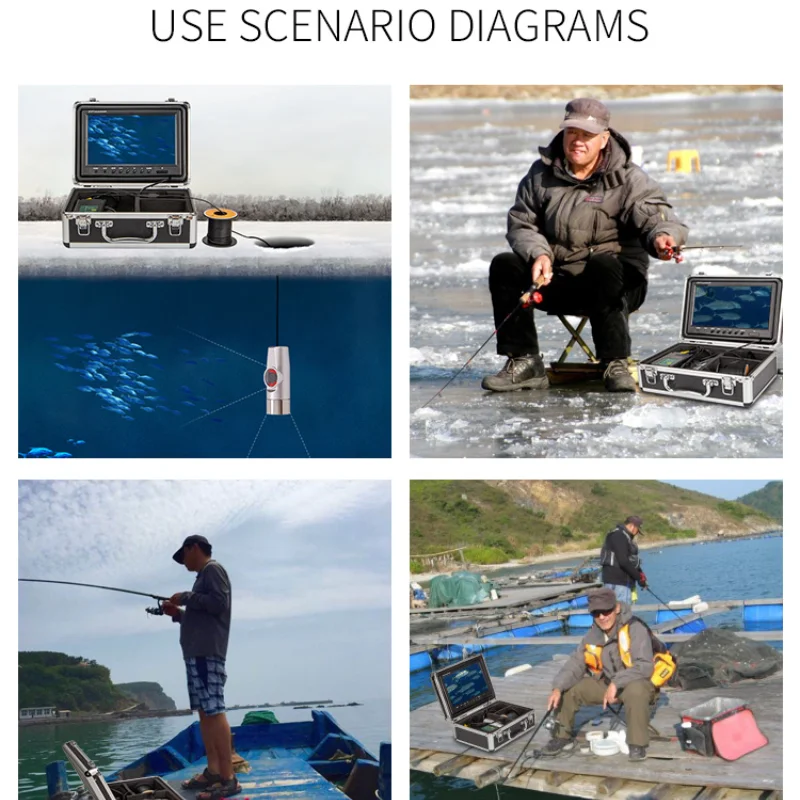 Pаспродажа Подводная рыболовная камера WF20 с 7-дюймовым дисплеем, с кабелем 15 м и двумя объективами, камера для подледной рыбалки, для плота, рыбалки, лод...