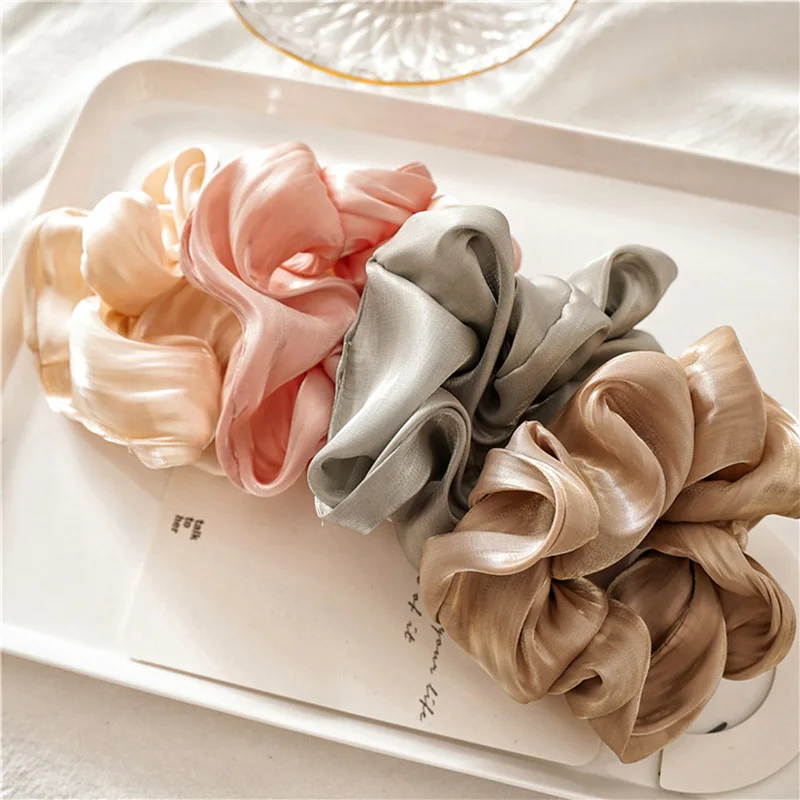 

Twisted Fabric Hair Rope Solid Color Elastic Rubber Hair Bands Glossy Satin Scrunchies Korea Fashion Pintail Hair Accessories