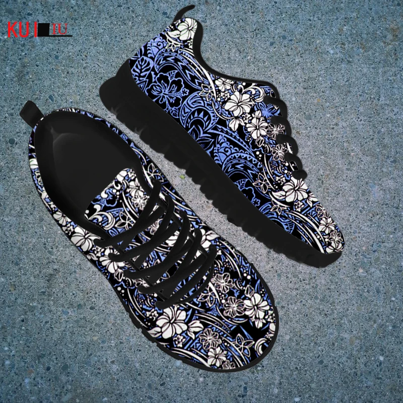 

KUILIU винтажные полинезийские строгие женские кроссовки со шнуровкой, сетчатые женские туфли, легкая повседневная черная прогулочная обувь