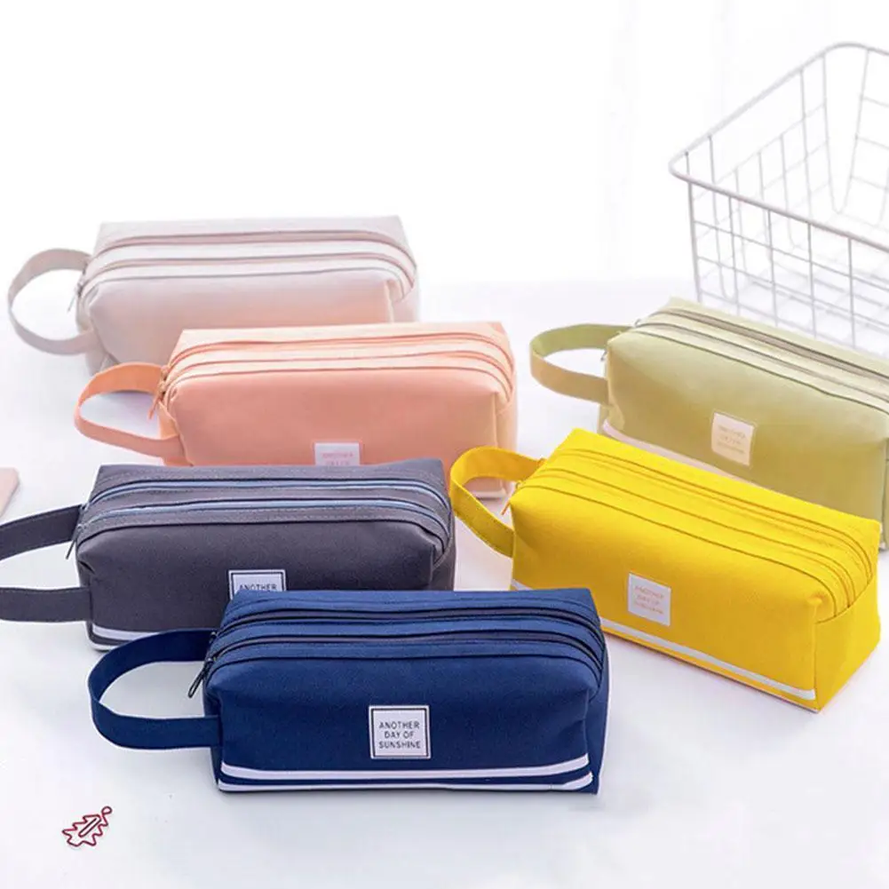 

Portable Canvas Pencil Case Double Layer Pencil Bag Student Pen Bag Storage Bag Cute Fabric Pen Case Kid Stationery Supplies