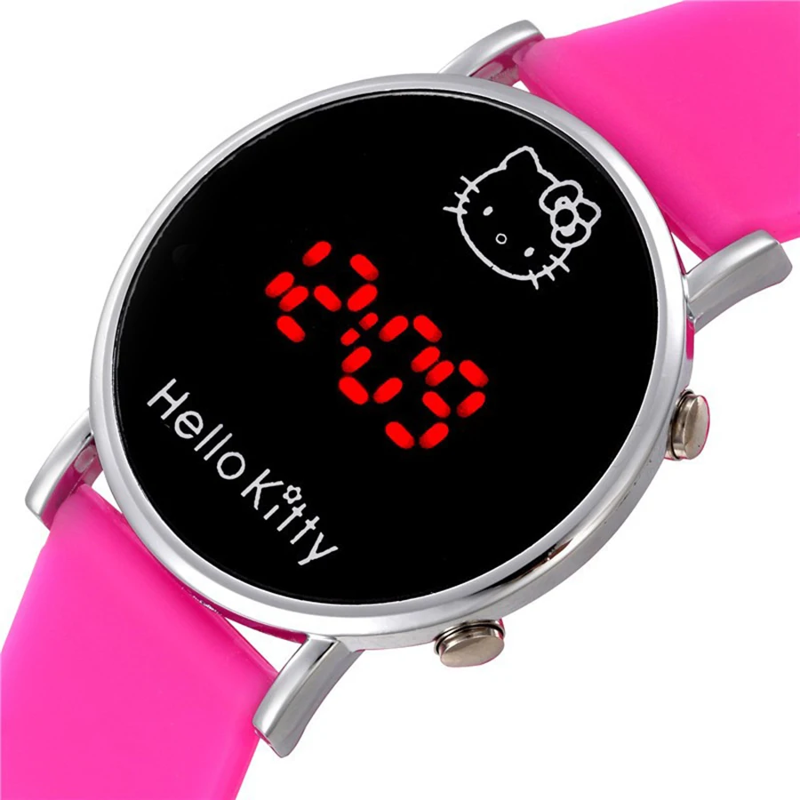 Новые красные часы hello kitty для детей, Мультяшные Детские дамские наручные часы, спортивные часы, повседневные светодиодный цифровые часы