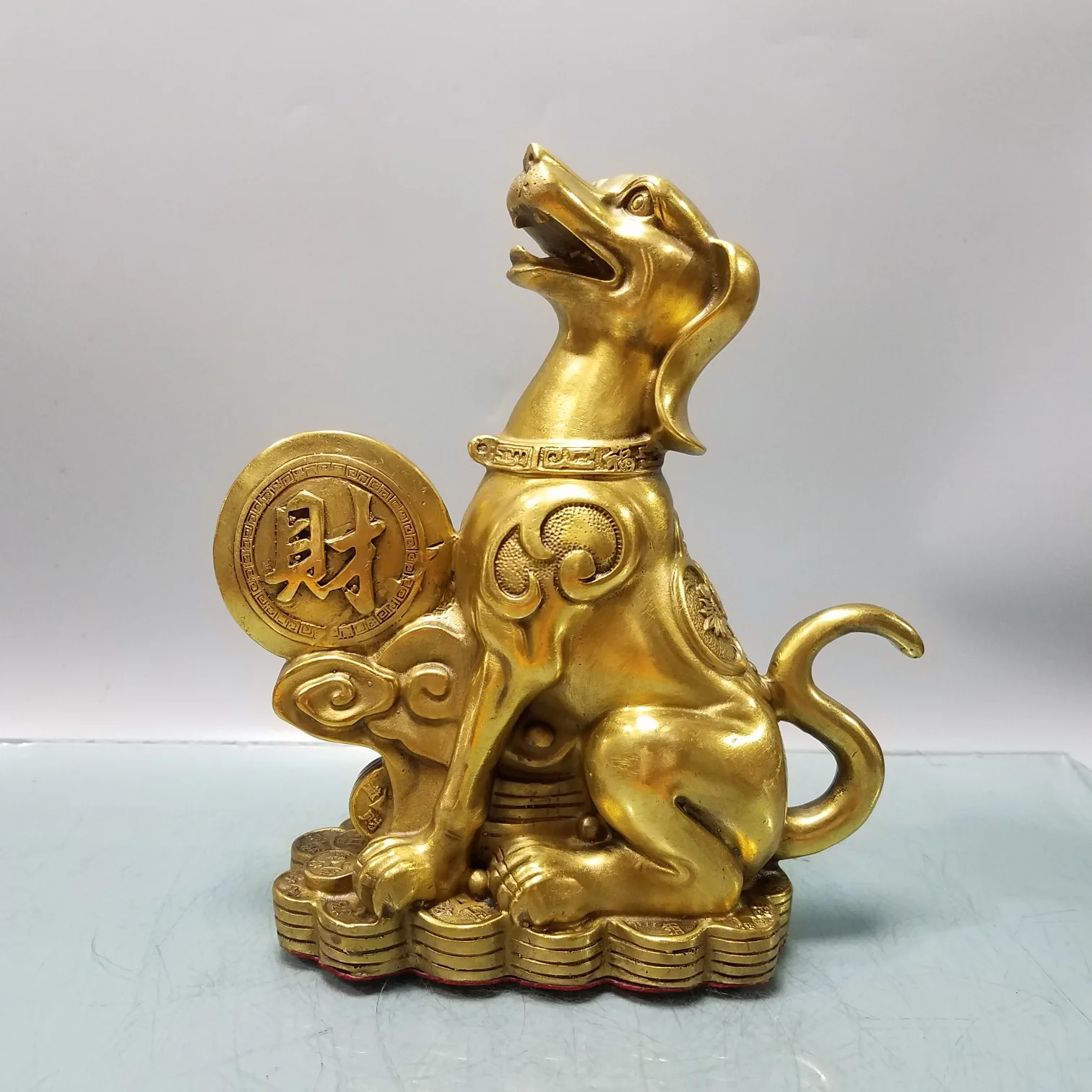 

Home Decor 9" Chinese Seikos Bronze Zodiac dog statue Wangcai Dog Implication Lucky fortune Town House