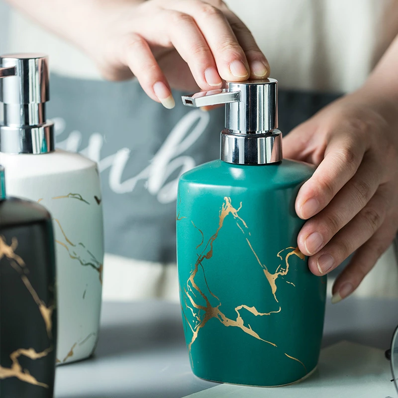 Imitation Marble Pattern Ceramic Liquid Soap Dispenser 350ml Shampoo Hand Sanitizer Bottle Bathroom Accessories H106 | Дом и сад