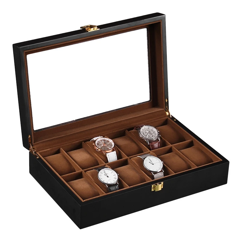 

12-Bit Wooden Watch Box Black Watch Storage Box Window Jewelry Box Watch Display Box Jewelry Box Watch Storage Box