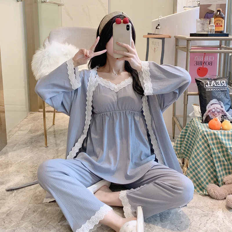 3 шт./компл. хлопковая одежда для сна беременных ночная рубашка кормящих матерей