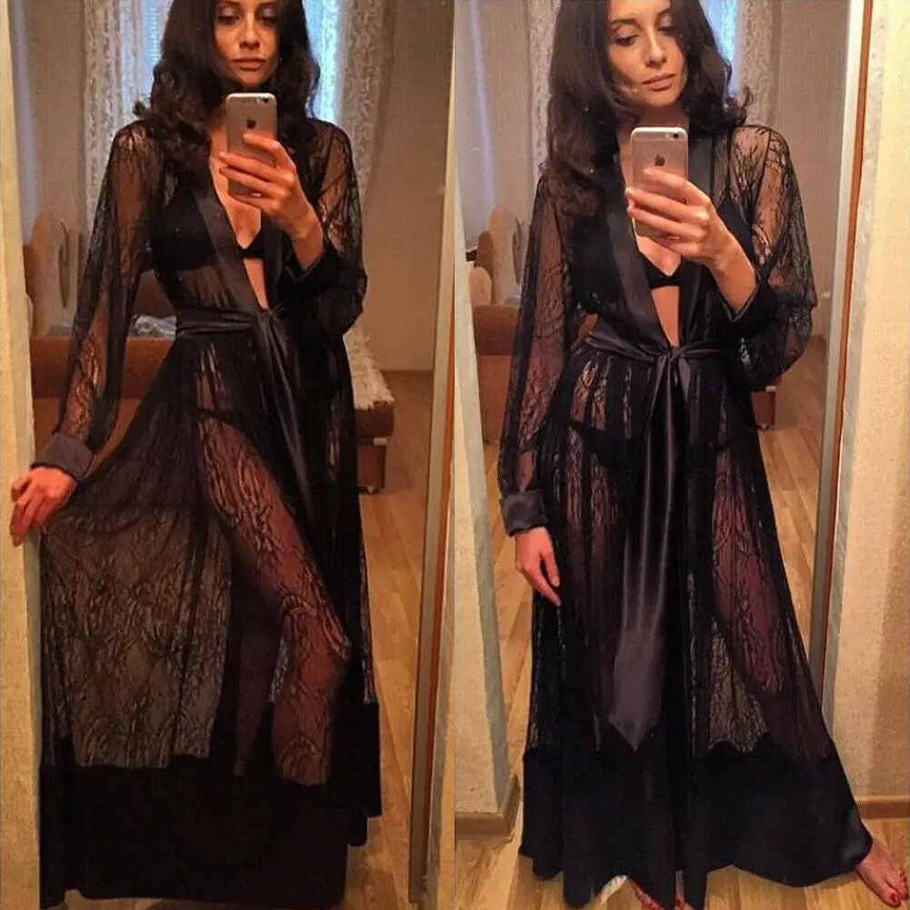 

Сексуальное женское белье, сексуальное кружевное кимоно, халат, одежда для сна, халат, прозрачная ночная сорочка