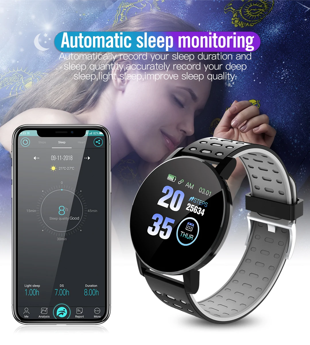 

2020 119 Plus Smart Watch Men Women Blood Pressure Waterproof Sport Round Smartwatch Smart Clock Fitness Tracker For Android IOS