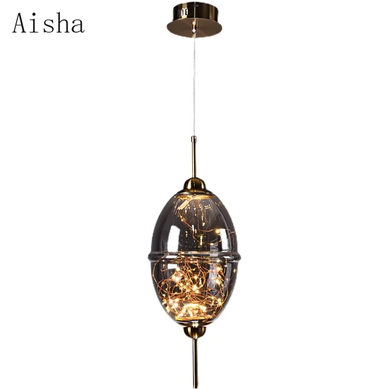 Современная Подвесная лампа из серого/янтарного стекла красная звезда люстра