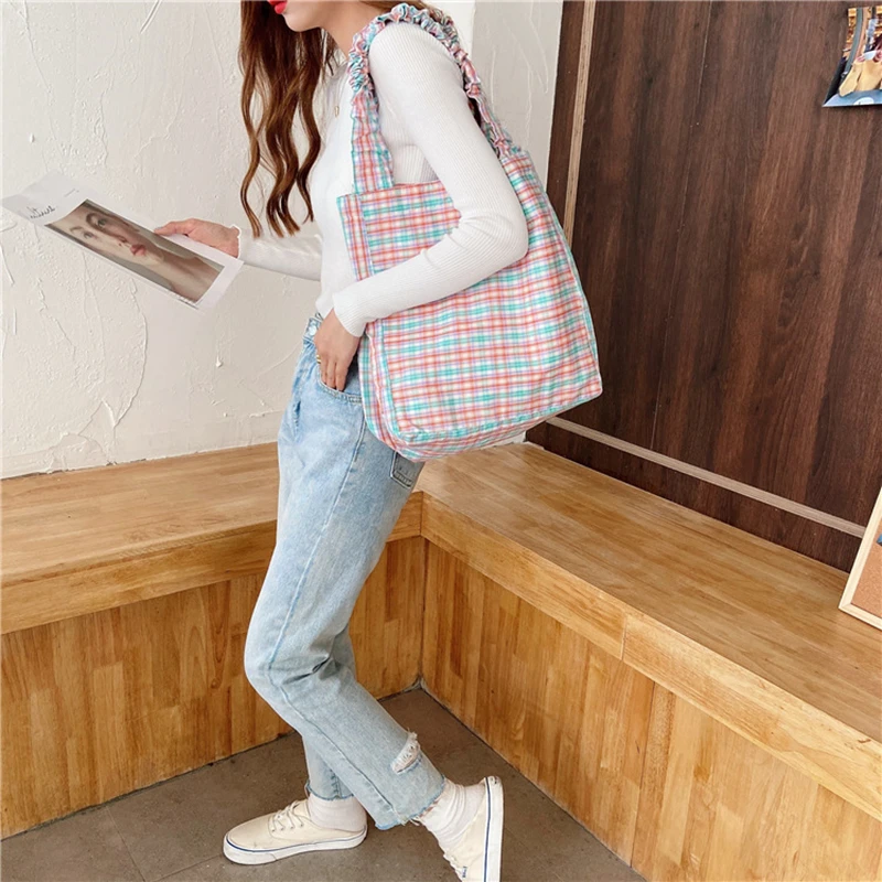 

Ladies Handbags Summer New Style Korean Plaid Shoulder Bag Female Small Fashion Shopping Bag Wholesale Lattice Soft Handbag