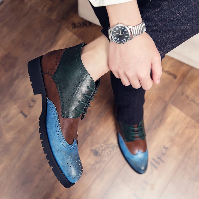 

2021 New Men High Top Quality Leather Formal Dress Shoes Business Brogue Carved Oxford Wedding Loafers Black Shoes Big Size48