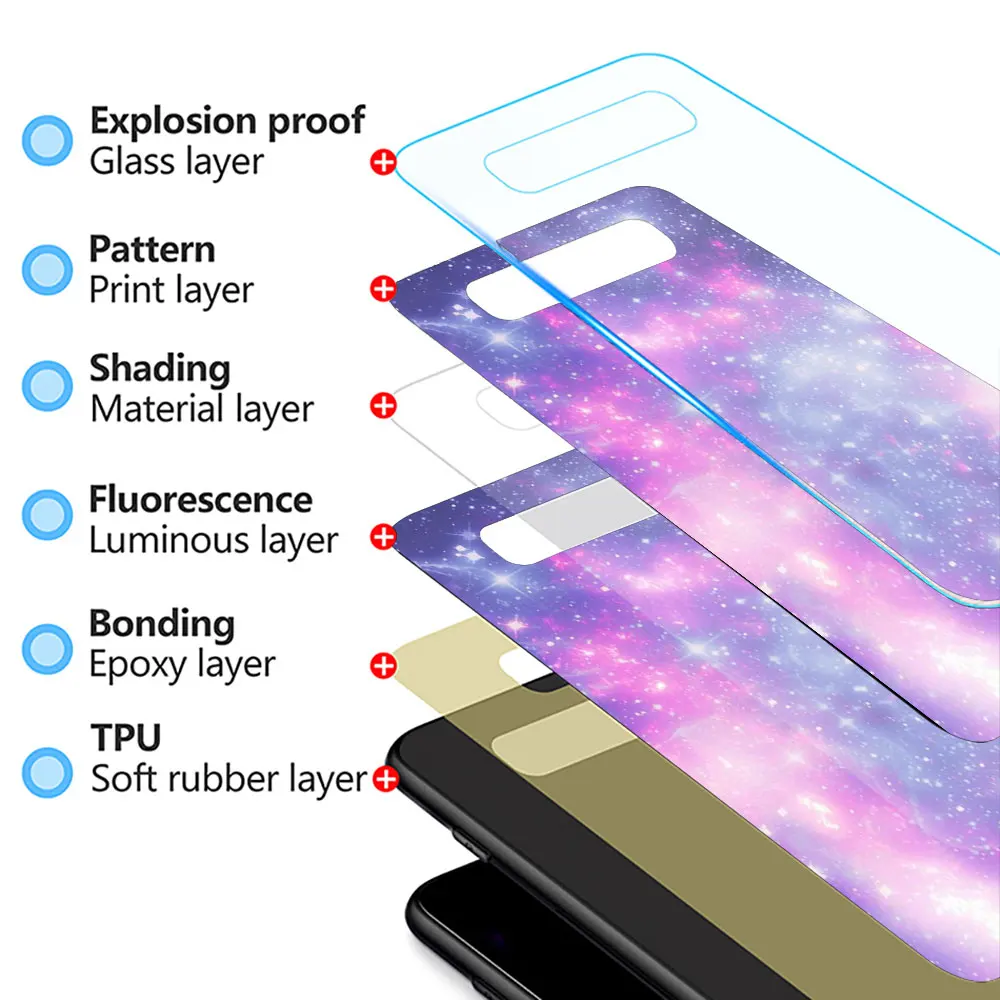 

Glass Phone Case For Samsung Galaxy A50 A51 A71 A72 A70 A31 A30 A10 A40 A41 A21s M31 M51 Tempered Covers Glitter Iridescent