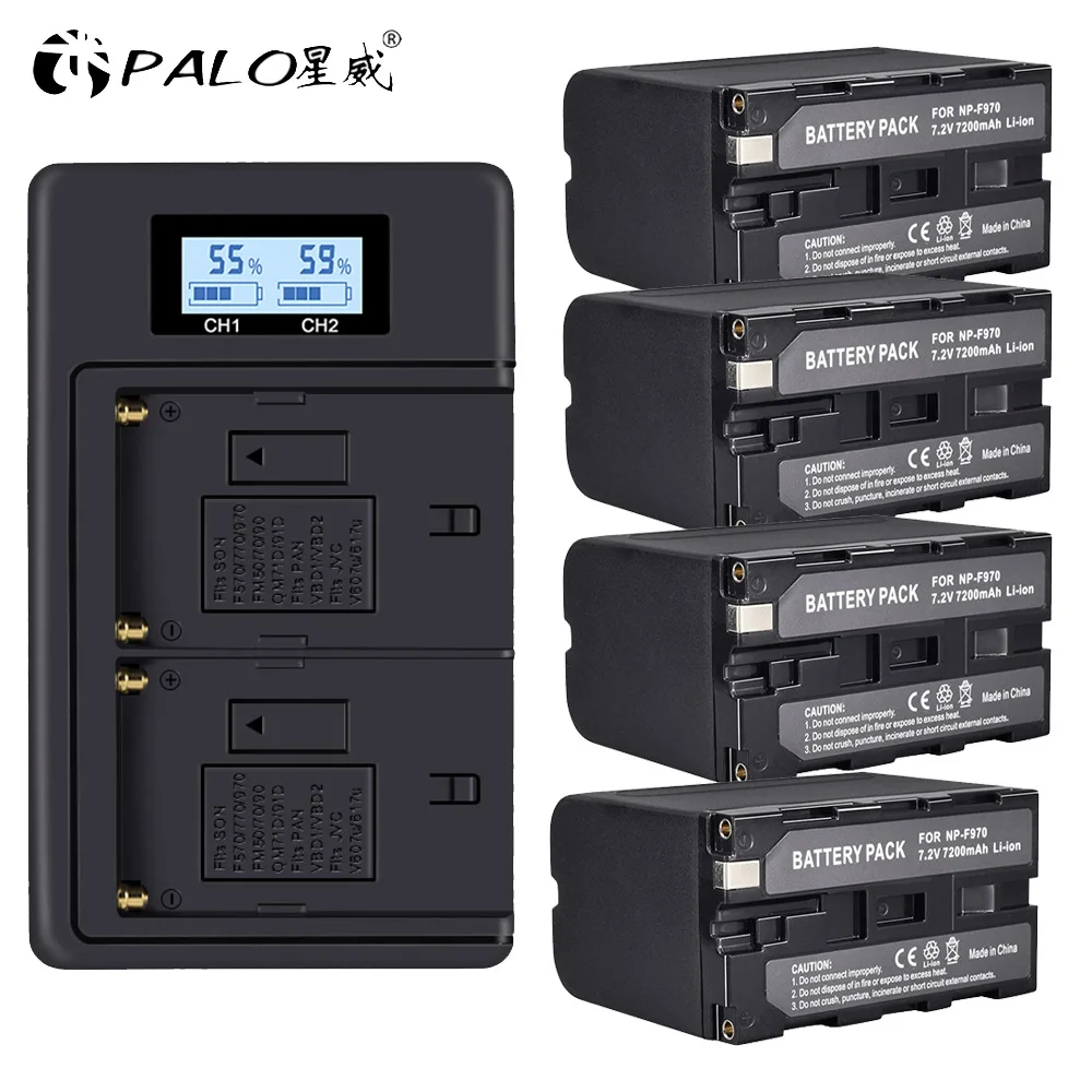 4battery and charger PALO 2 шт. 7200 мАч NP-F970 F960 NP F960 F970 батарея+ ЖК-дисплей двойное зарядное устройство для SONY F930 F950 F770 F570 CCD-RV100 - Цвет: 4battery and charger