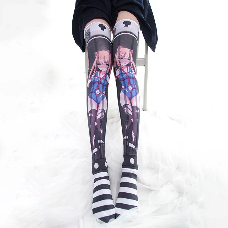 Japanese Lolita Anime Cosplay Lingerie Over Knee Socks for Young Women Girls Leg Warmers Cute Cartoon Thigh High Socks Stockings
