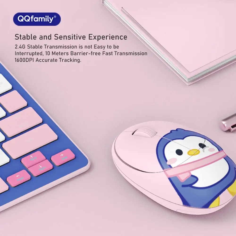 

QQ Family Wireless Mouse 2.4G Wireless Receiver Mice Long Endurance 1600 DPI Mini Recharge Mouse for PC Laptop Desktop