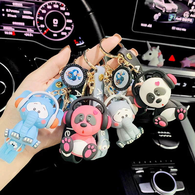 

Fashion Cartoon Anime Creative Music Elephant Panda Doll Car Keychain For Men Women Cute Bag Pendant Key Ring Friend Couple Gift