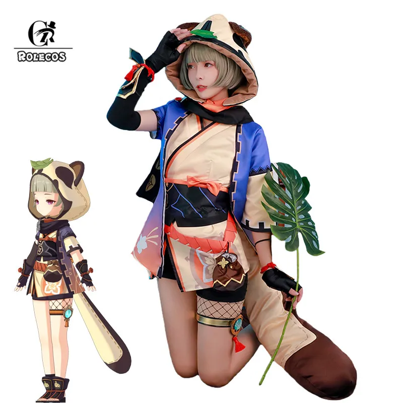 ROLECOS Game Genshin Impact Sayu Cosplay Costume Sayu Cosplay Costume Women Outfits Lovely Dress Halloween Hat Tail Full Set