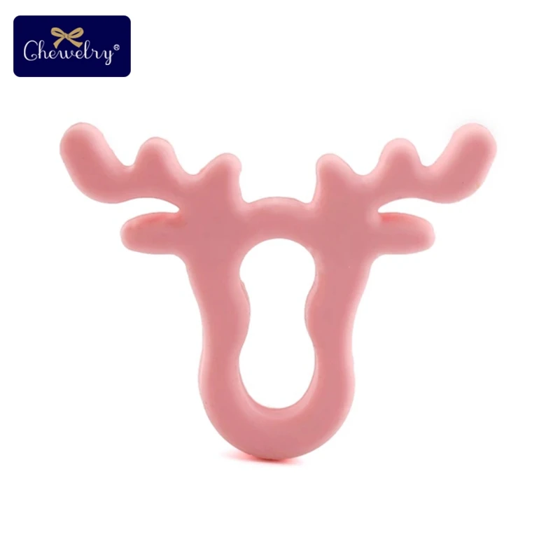 Pink Elk 1 шт. силиконовые снежинки Прорезыватель Рождественская елка звезда кулон Рождественский Олень Подарки для ребенка Лось пряники Ман детский Прорезыватель подарки - Цвет: Pink Elk