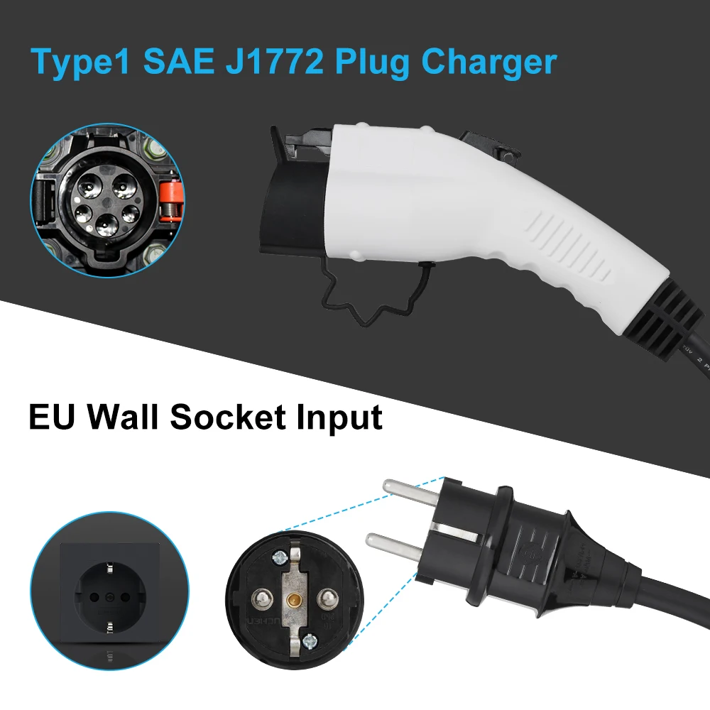 J1772 EVSE 6 м кабель входной EV разъем Уровень 2 зарядное устройство 16 А тип 1 Schuko для