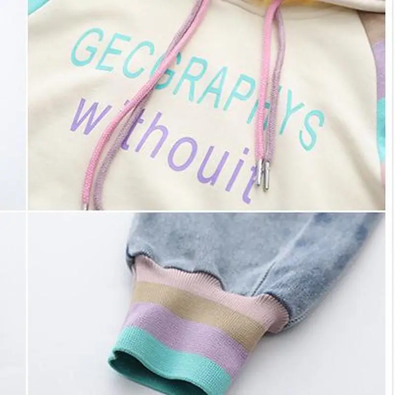 

New Sport Jeans Suits for 4 6 8 10 12 14 years Girl Long Sleeve Hoodie Casual Two-Piece Set Spring Autumn Children Outfit