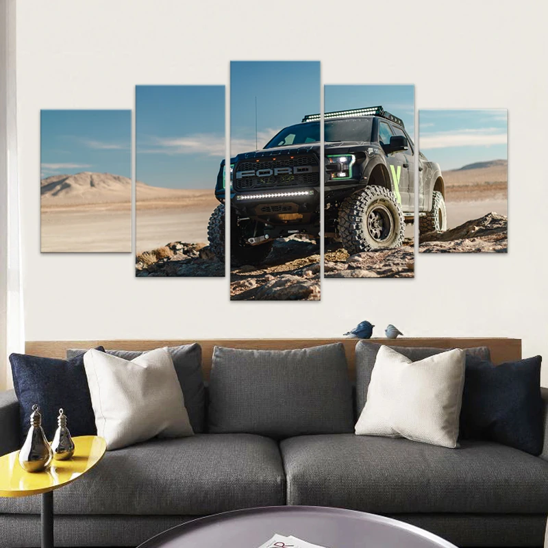 

Ford Raptor 5pcs Super Pickup Desert Off-road Car Poster Living Room Home Decoration Art Wall Frameless