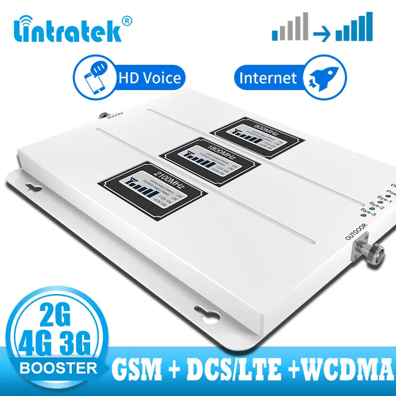 Усилитель сигнала Lintratek Tri Band GSM 900 WCDMA 2100 LTE 1800 2G 3G 4G 70 дБ сотовый телефон Репитер